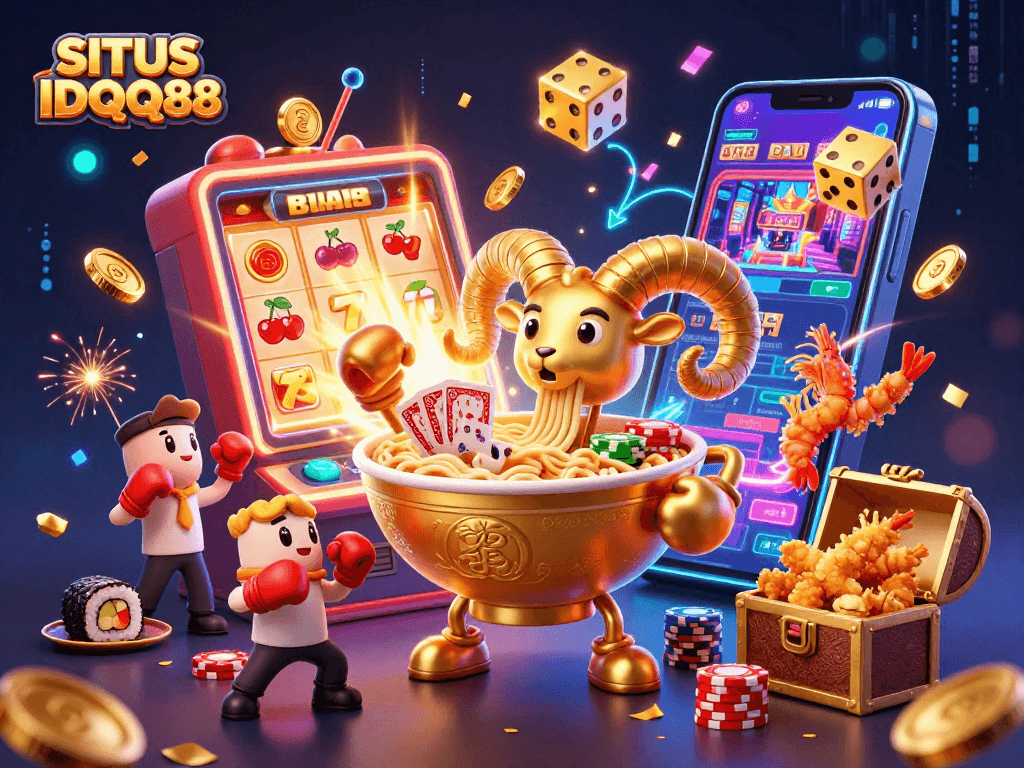 Experience winning excitement with SITUS IDQQ88 amid a vibrant 3D casino scene!