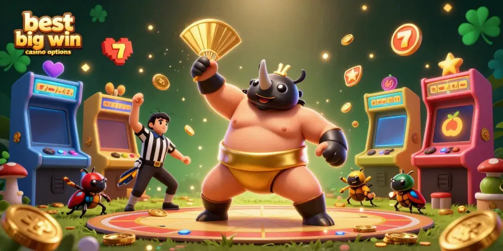 Experience the best big win casino options with vibrant casino elements and dynamic characters in action.