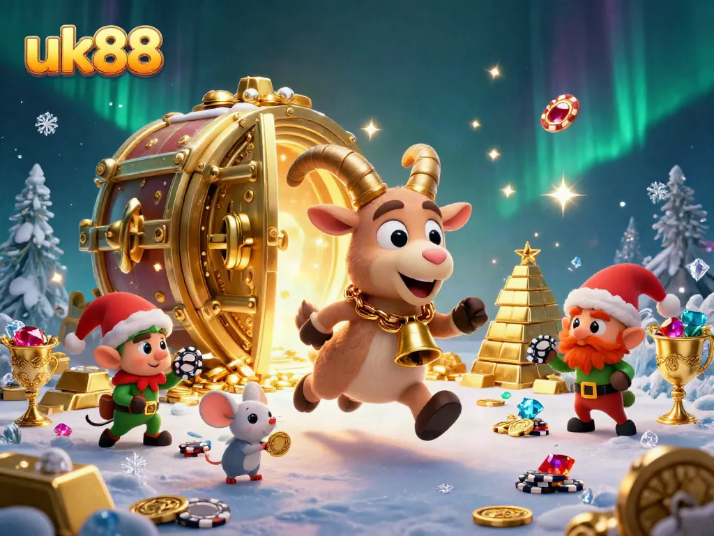Experience the thrilling action at uk88 with Krampus managing a festive casino scene bursting with jewels and excitement.
