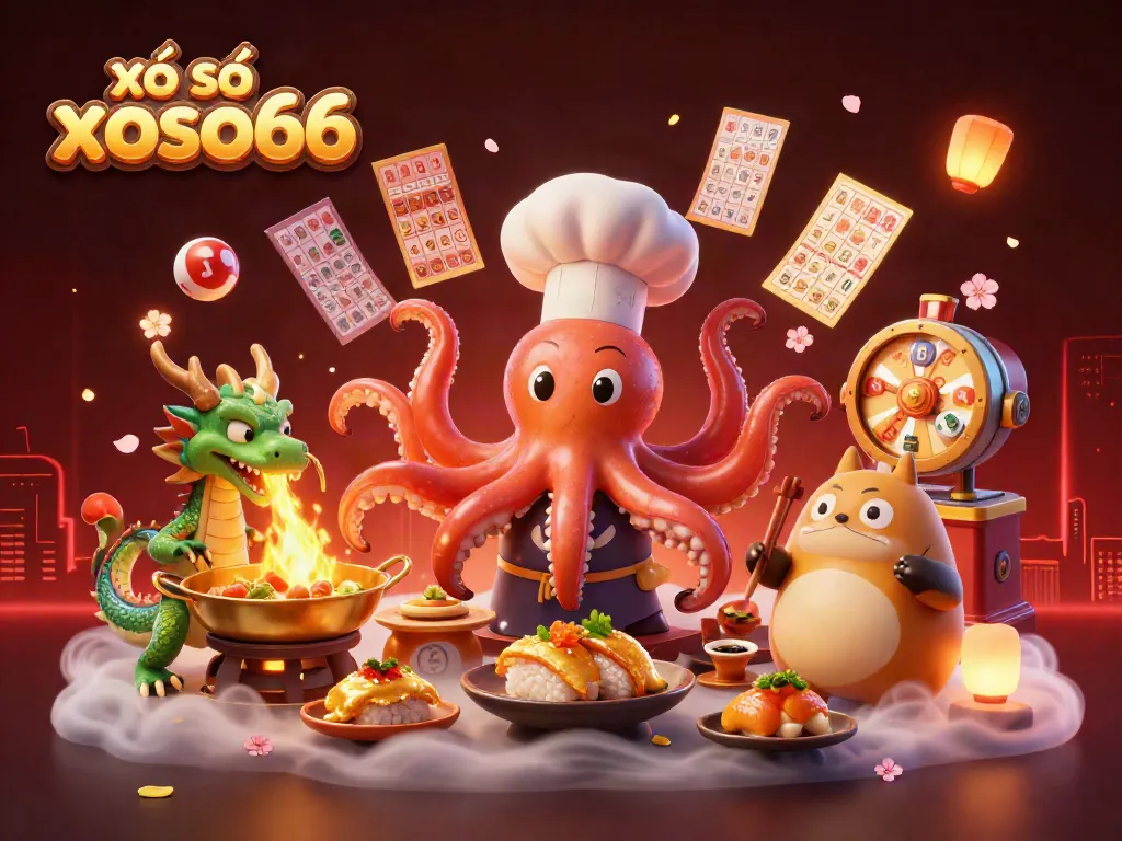 Engage with xổ số xoso66 through a vibrant 3D illustration depicting excitement in online lottery with colorful characters.