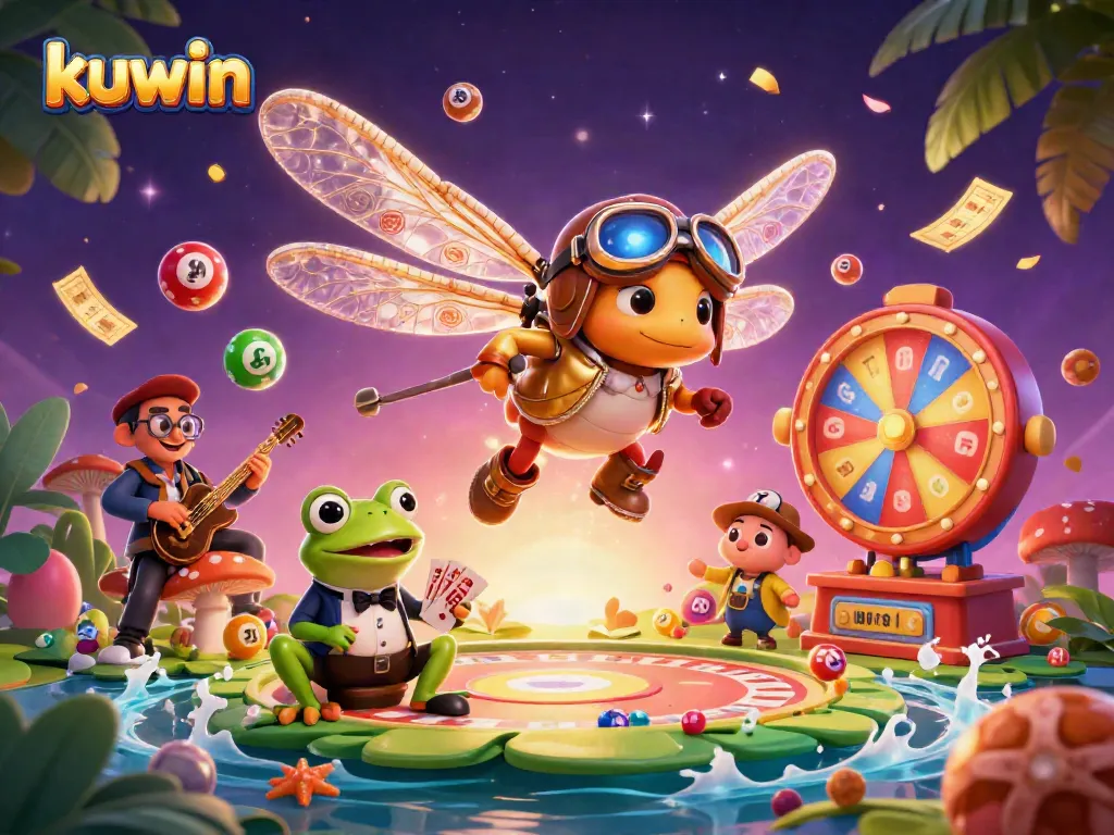 Experience the exciting world of kuwin with vibrant lottery balls and a lively casino scene.