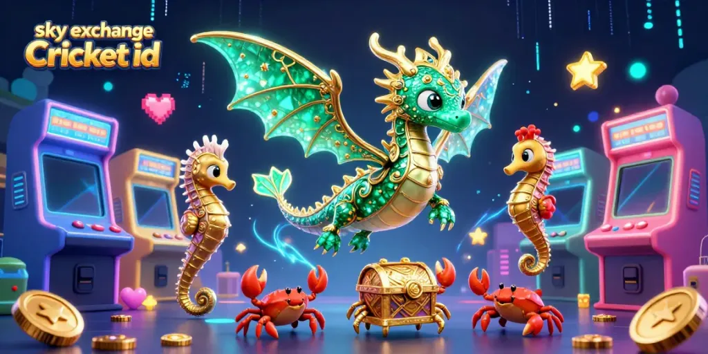 Engage with the sky exchange Cricket id in a vibrant, 3D digital casino scene featuring a majestic sea dragon.