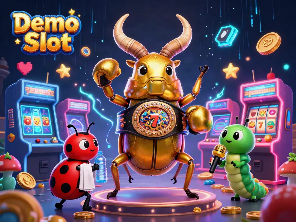 Experience the thrill of a Demo Slot with vibrant 3D characters and game elements in an energetic casino scene.