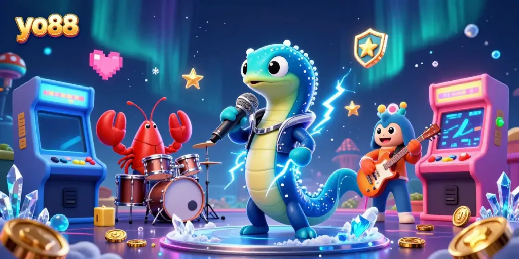 Engage with the exciting underwater casino adventure at yo88, featuring a lively DJ eel and animated characters.