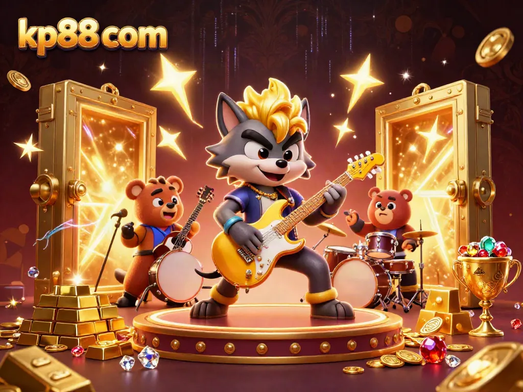 Experience the thrill of kp88 com as a rock star wolf performs at a dynamic casino stage.