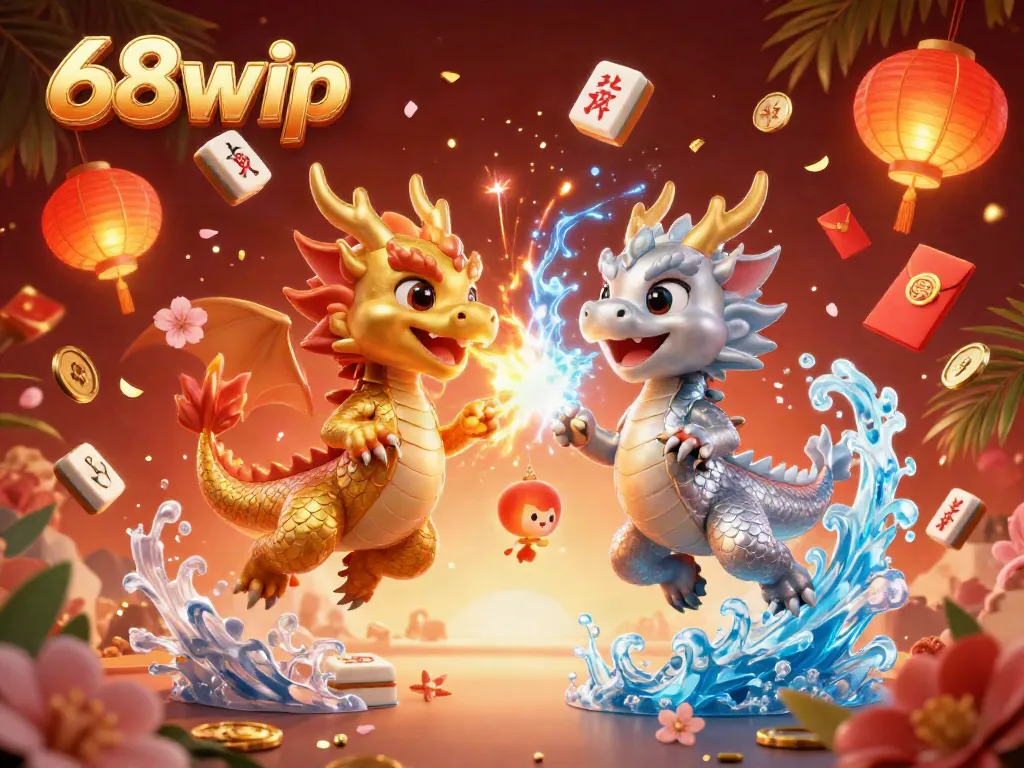 Experience the thrilling atmosphere of 68win vip with captivating fire and ice dragons amidst dynamic gaming elements.