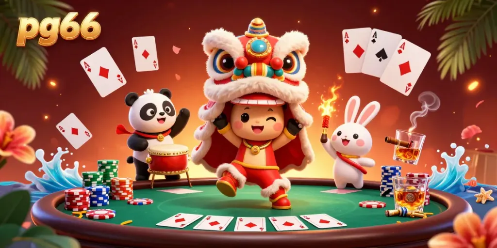 Experience thrilling gameplay at pg66 with vibrant characters dancing around poker tables and colorful chips.