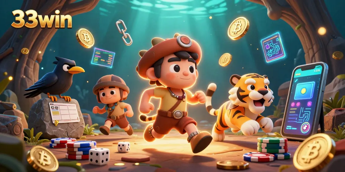 Join the excitement with 33win's vibrant prehistoric casino scene featuring unique characters and dynamic gaming elements.