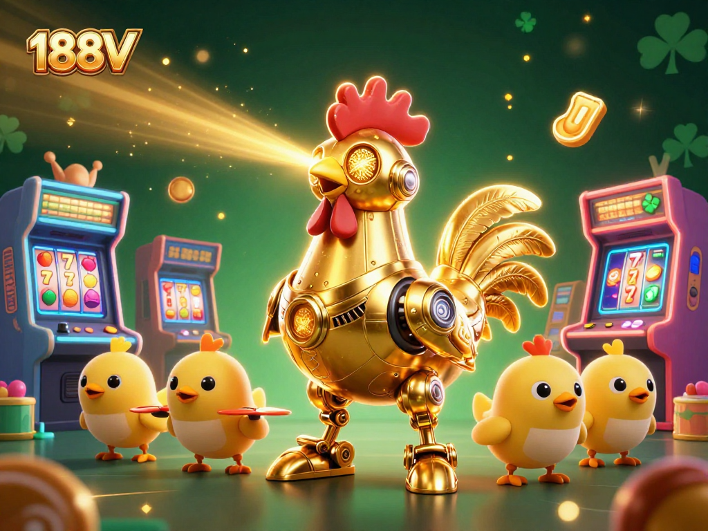 Experience thrilling gameplay at 188V with vibrant elements showcasing slot machines and retro characters.