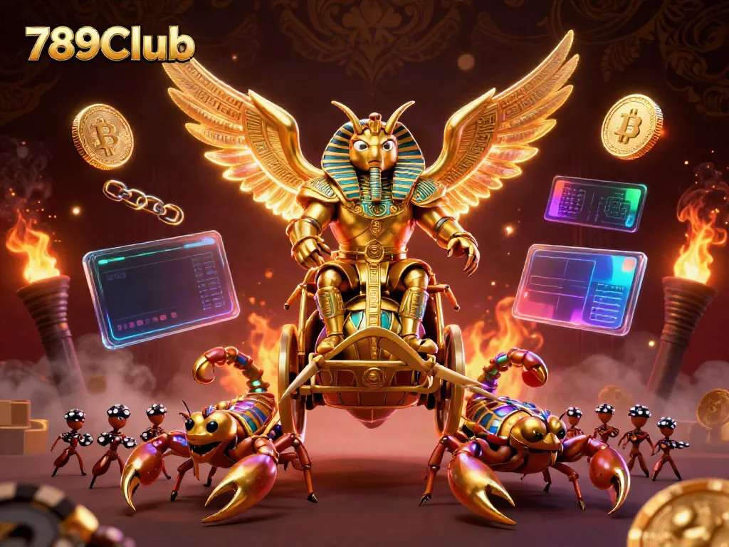 Engage with thrilling gameplay at 789Club featuring a dazzling golden scarab and dynamic casino elements.