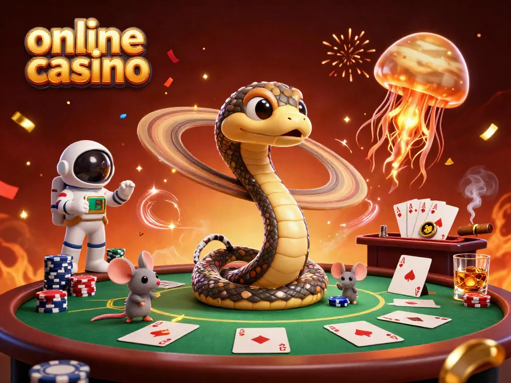 Experience the excitement of an online casino with a cosmic twist featuring characters and elements from gambling.