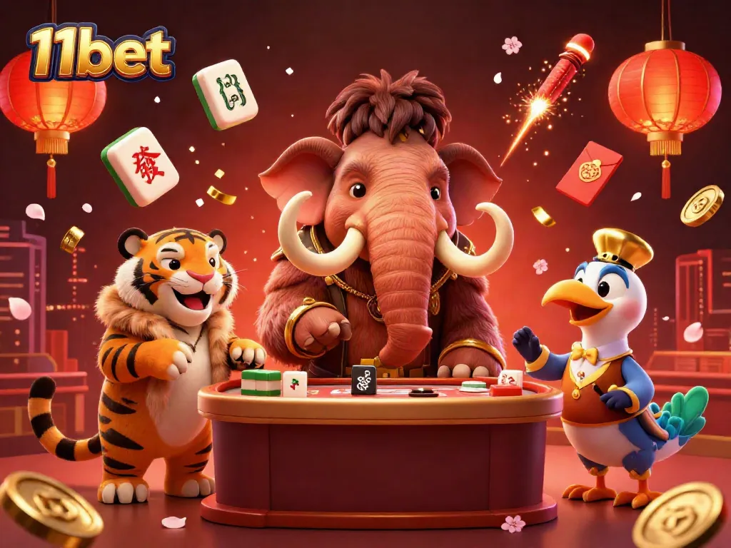 Experience the vibrant world of 11bet as a woolly mammoth bouncer checks guest ID at a grand casino.