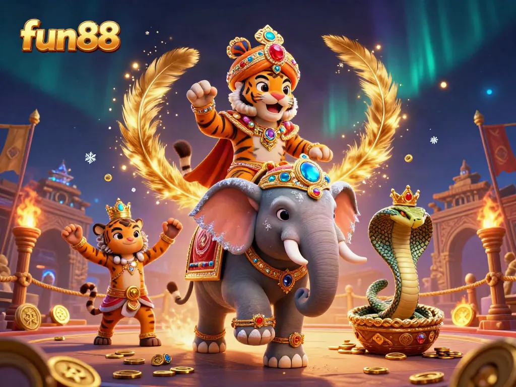 Experience fun88's vibrant casino world with a mystical maharaja and elephant.