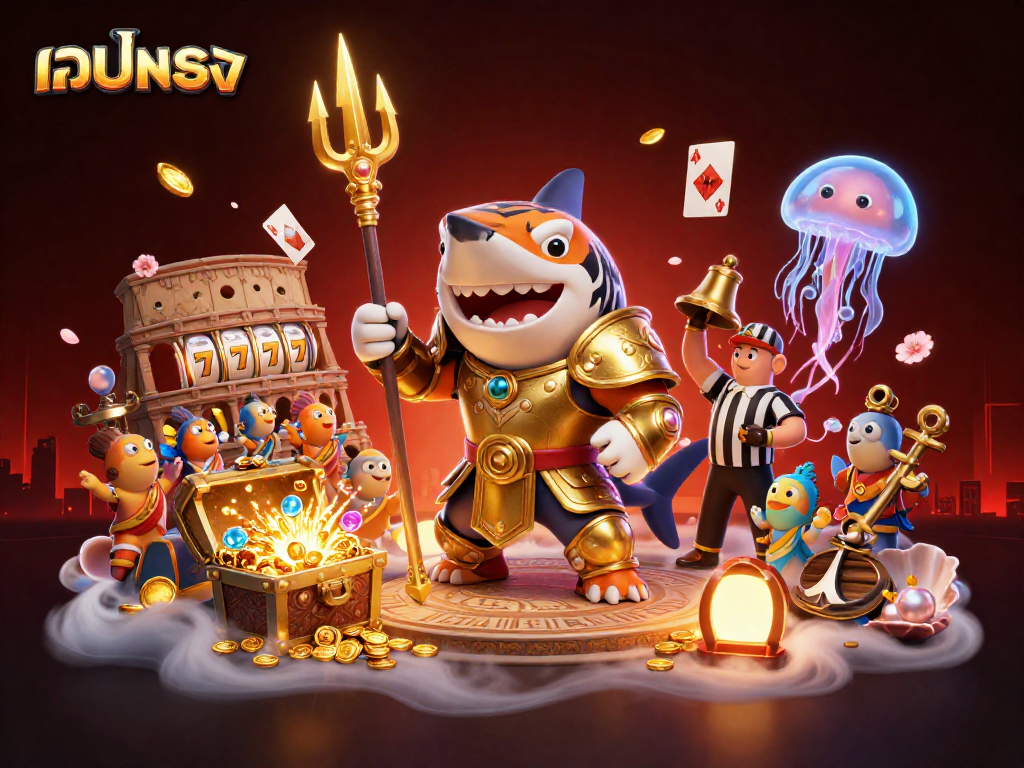 Experience thrilling gameplay in the เว็บตรง underwater casino, with a golden shark and treasure elements.