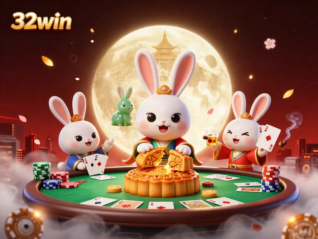 Engage in the thrilling world of 32win with a vibrant 3D scene featuring poker elements and iconic characters.