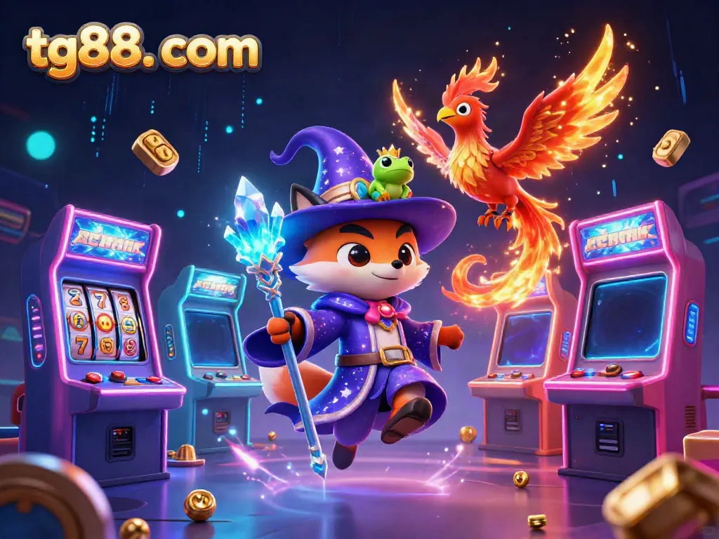 Engage with tg88. com's vibrant casino experience featuring magical characters and arcade elements.