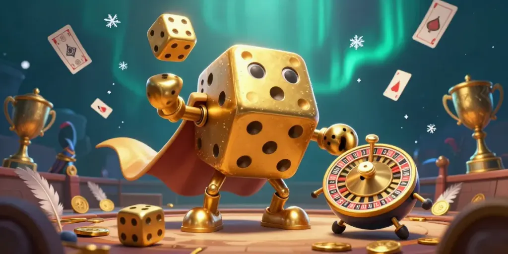 Experience thrilling action at Alo 789a as a golden dice golem and friends create excitement around cockfighting.