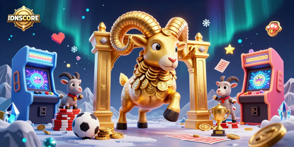 IDNSCORE showcases a charging golden ram at a sports betting arena with vibrant casino elements.