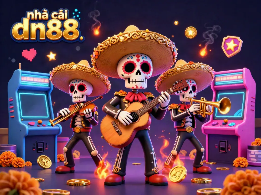 Experience vibrant entertainment at nhà cái dn88 with lively skeleton mariachi musicians amid rich casino games.