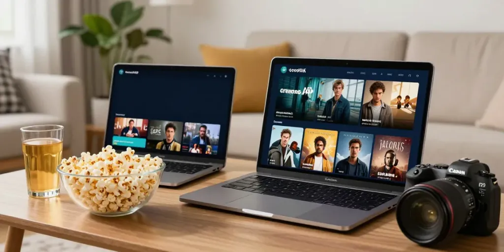 Engaging Cocoflix APK streaming scene with cozy setup for movie watching.